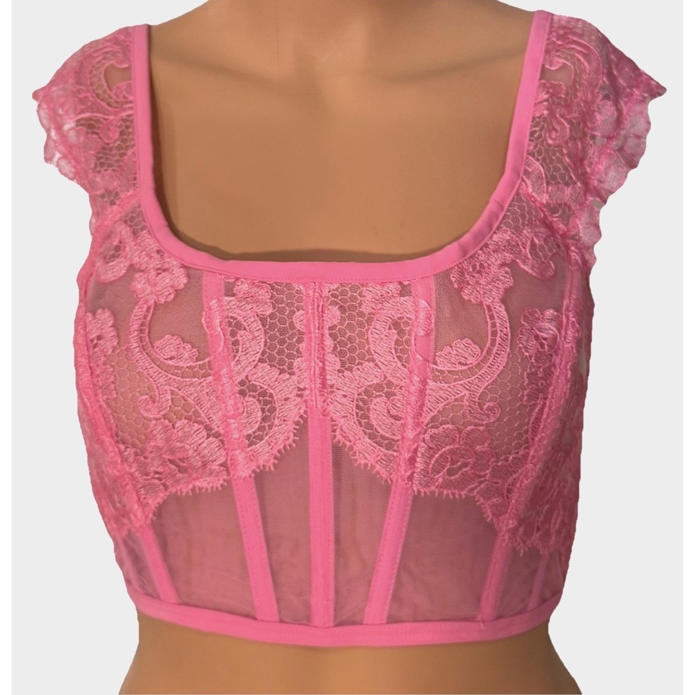 Victoria's Secret Dream Angels Corset Top S Boho Floral Embroidery Cap Sleeve